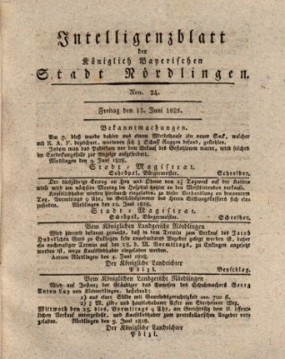 Intelligenzblatt der Königlich Bayerischen Stadt Nördlingen Freitag 13. Juni 1828