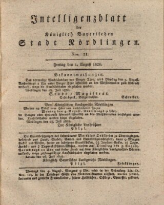 Intelligenzblatt der Königlich Bayerischen Stadt Nördlingen Freitag 1. August 1828