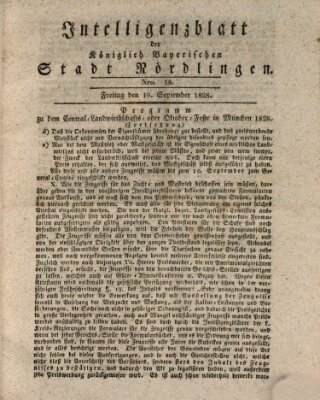 Intelligenzblatt der Königlich Bayerischen Stadt Nördlingen Freitag 19. September 1828