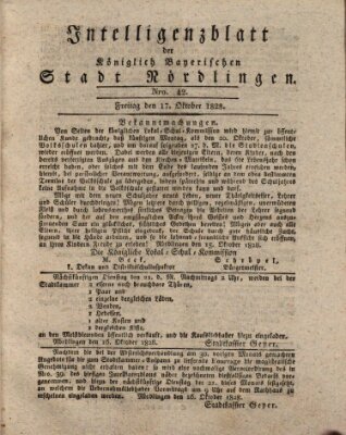 Intelligenzblatt der Königlich Bayerischen Stadt Nördlingen Freitag 17. Oktober 1828