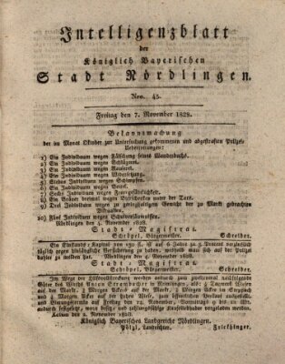 Intelligenzblatt der Königlich Bayerischen Stadt Nördlingen Freitag 7. November 1828