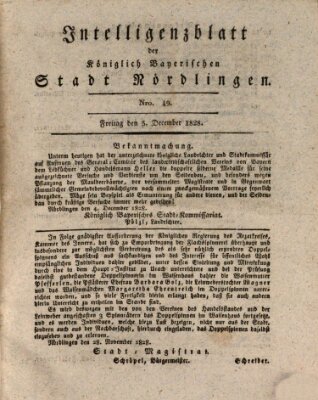 Intelligenzblatt der Königlich Bayerischen Stadt Nördlingen Freitag 5. Dezember 1828