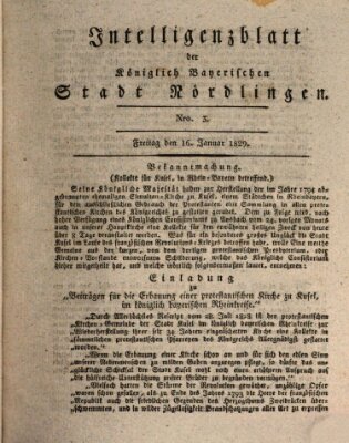 Intelligenzblatt der Königlich Bayerischen Stadt Nördlingen Freitag 16. Januar 1829