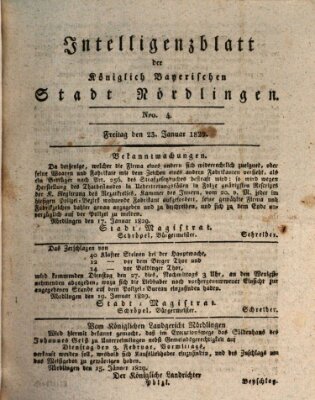 Intelligenzblatt der Königlich Bayerischen Stadt Nördlingen Freitag 23. Januar 1829