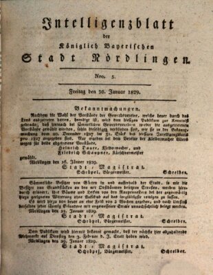 Intelligenzblatt der Königlich Bayerischen Stadt Nördlingen Freitag 30. Januar 1829