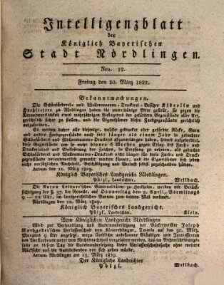 Intelligenzblatt der Königlich Bayerischen Stadt Nördlingen Friday 20. March 1829