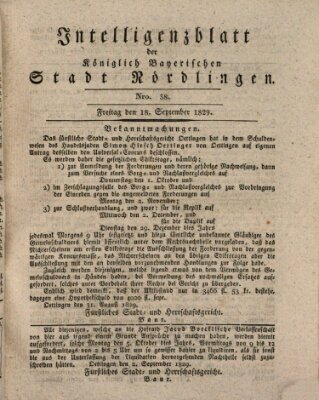 Intelligenzblatt der Königlich Bayerischen Stadt Nördlingen Freitag 18. September 1829