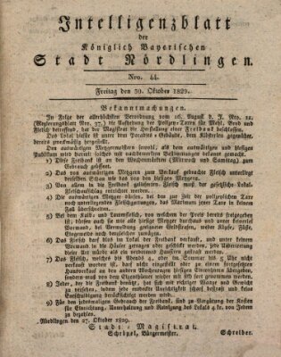 Intelligenzblatt der Königlich Bayerischen Stadt Nördlingen Freitag 30. Oktober 1829