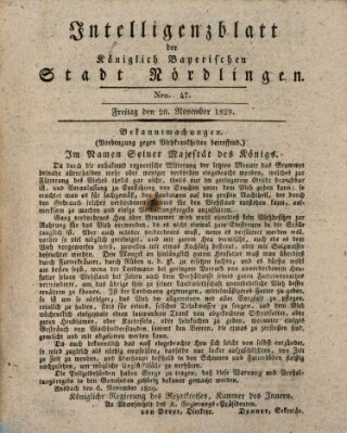 Intelligenzblatt der Königlich Bayerischen Stadt Nördlingen Freitag 20. November 1829