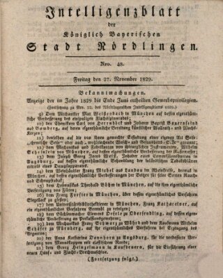 Intelligenzblatt der Königlich Bayerischen Stadt Nördlingen Freitag 27. November 1829