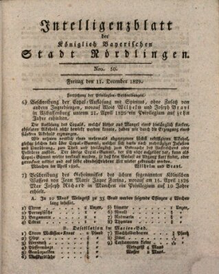 Intelligenzblatt der Königlich Bayerischen Stadt Nördlingen Freitag 11. Dezember 1829