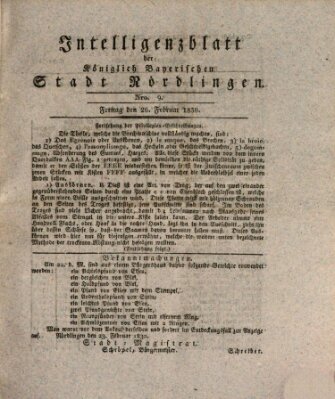 Intelligenzblatt der Königlich Bayerischen Stadt Nördlingen Freitag 26. Februar 1830