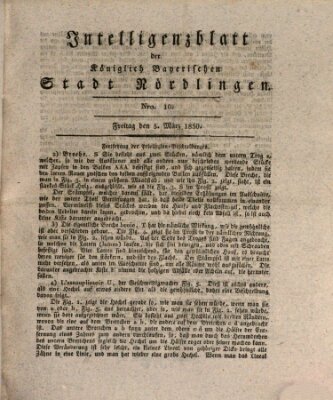 Intelligenzblatt der Königlich Bayerischen Stadt Nördlingen Freitag 5. März 1830