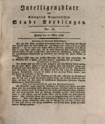 Intelligenzblatt der Königlich Bayerischen Stadt Nördlingen Freitag 19. März 1830