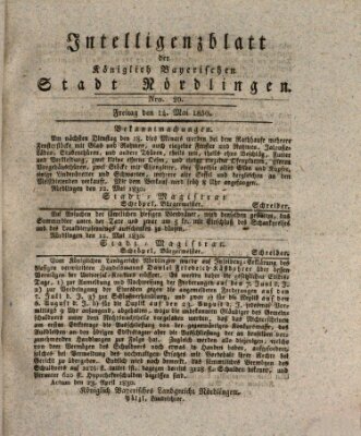 Intelligenzblatt der Königlich Bayerischen Stadt Nördlingen Freitag 14. Mai 1830