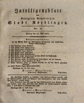 Intelligenzblatt der Königlich Bayerischen Stadt Nördlingen Freitag 23. Juli 1830