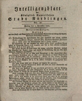 Intelligenzblatt der Königlich Bayerischen Stadt Nördlingen Freitag 3. Dezember 1830