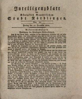 Intelligenzblatt der Königlich Bayerischen Stadt Nördlingen Freitag 10. Dezember 1830