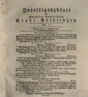 Intelligenzblatt der Königlich Bayerischen Stadt Nördlingen Freitag 14. Januar 1831