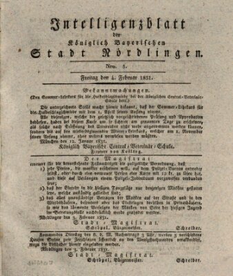 Intelligenzblatt der Königlich Bayerischen Stadt Nördlingen Freitag 4. Februar 1831