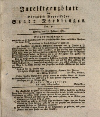 Intelligenzblatt der Königlich Bayerischen Stadt Nördlingen Freitag 25. Februar 1831