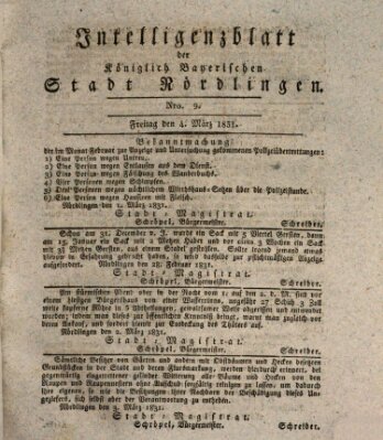 Intelligenzblatt der Königlich Bayerischen Stadt Nördlingen Freitag 4. März 1831