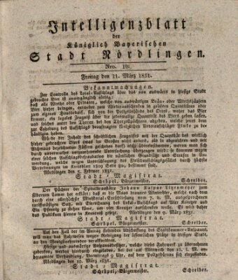 Intelligenzblatt der Königlich Bayerischen Stadt Nördlingen Freitag 11. März 1831