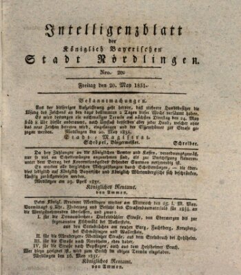 Intelligenzblatt der Königlich Bayerischen Stadt Nördlingen Freitag 20. Mai 1831