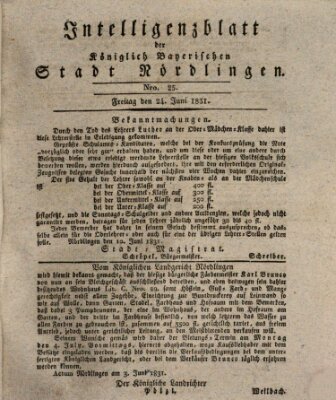 Intelligenzblatt der Königlich Bayerischen Stadt Nördlingen Freitag 24. Juni 1831