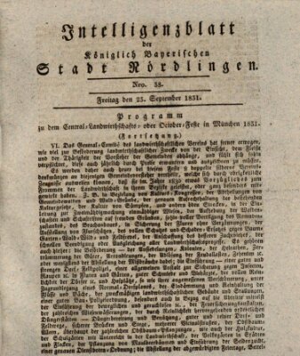 Intelligenzblatt der Königlich Bayerischen Stadt Nördlingen Freitag 23. September 1831