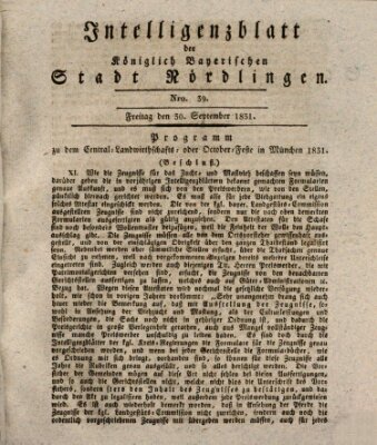 Intelligenzblatt der Königlich Bayerischen Stadt Nördlingen Freitag 30. September 1831