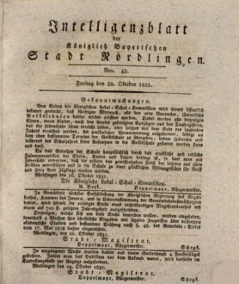 Intelligenzblatt der Königlich Bayerischen Stadt Nördlingen Freitag 28. Oktober 1831