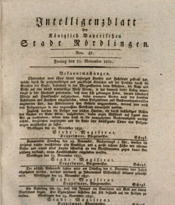 Intelligenzblatt der Königlich Bayerischen Stadt Nördlingen Freitag 25. November 1831