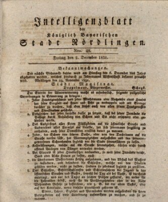 Intelligenzblatt der Königlich Bayerischen Stadt Nördlingen Freitag 2. Dezember 1831