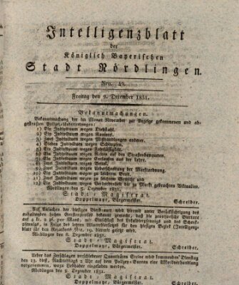 Intelligenzblatt der Königlich Bayerischen Stadt Nördlingen Freitag 9. Dezember 1831