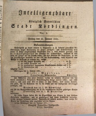 Intelligenzblatt der Königlich Bayerischen Stadt Nördlingen Freitag 13. Januar 1832