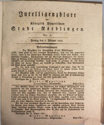 Intelligenzblatt der Königlich Bayerischen Stadt Nördlingen Freitag 3. Februar 1832