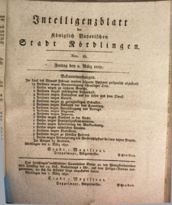 Intelligenzblatt der Königlich Bayerischen Stadt Nördlingen Freitag 9. März 1832