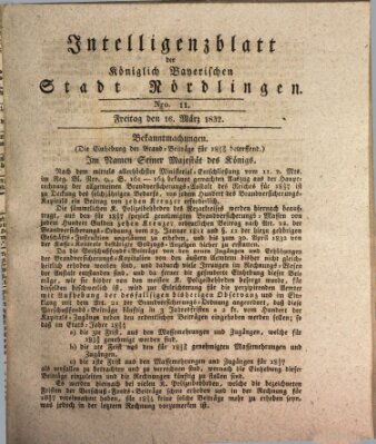 Intelligenzblatt der Königlich Bayerischen Stadt Nördlingen Freitag 16. März 1832