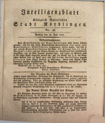 Intelligenzblatt der Königlich Bayerischen Stadt Nördlingen Freitag 20. Juli 1832