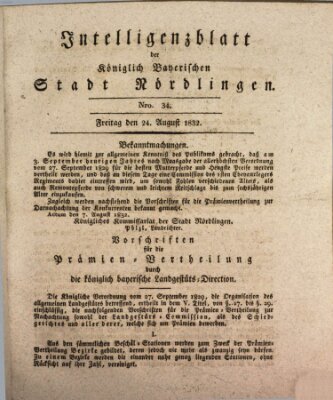 Intelligenzblatt der Königlich Bayerischen Stadt Nördlingen Freitag 24. August 1832