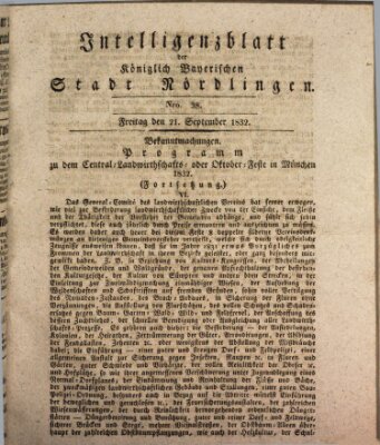 Intelligenzblatt der Königlich Bayerischen Stadt Nördlingen Freitag 21. September 1832