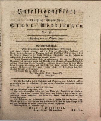 Intelligenzblatt der Königlich Bayerischen Stadt Nördlingen Dienstag 23. Oktober 1832