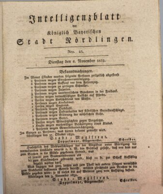 Intelligenzblatt der Königlich Bayerischen Stadt Nördlingen Dienstag 6. November 1832