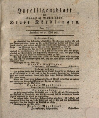 Intelligenzblatt der Königlich Bayerischen Stadt Nördlingen Dienstag 21. Mai 1833