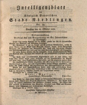 Intelligenzblatt der Königlich Bayerischen Stadt Nördlingen Dienstag 29. Oktober 1833