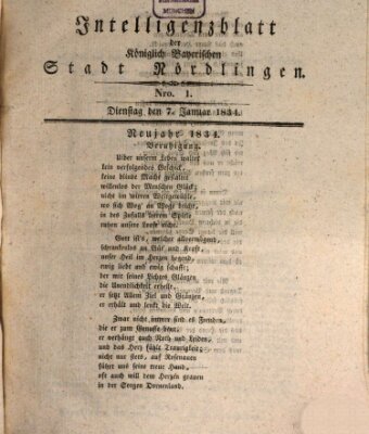 Intelligenzblatt der Königlich Bayerischen Stadt Nördlingen Dienstag 7. Januar 1834