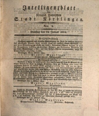 Intelligenzblatt der Königlich Bayerischen Stadt Nördlingen Dienstag 14. Januar 1834