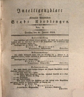 Intelligenzblatt der Königlich Bayerischen Stadt Nördlingen Dienstag 21. Januar 1834