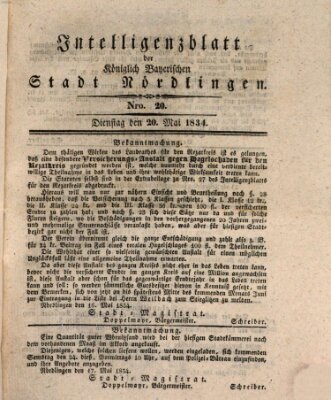 Intelligenzblatt der Königlich Bayerischen Stadt Nördlingen Dienstag 20. Mai 1834